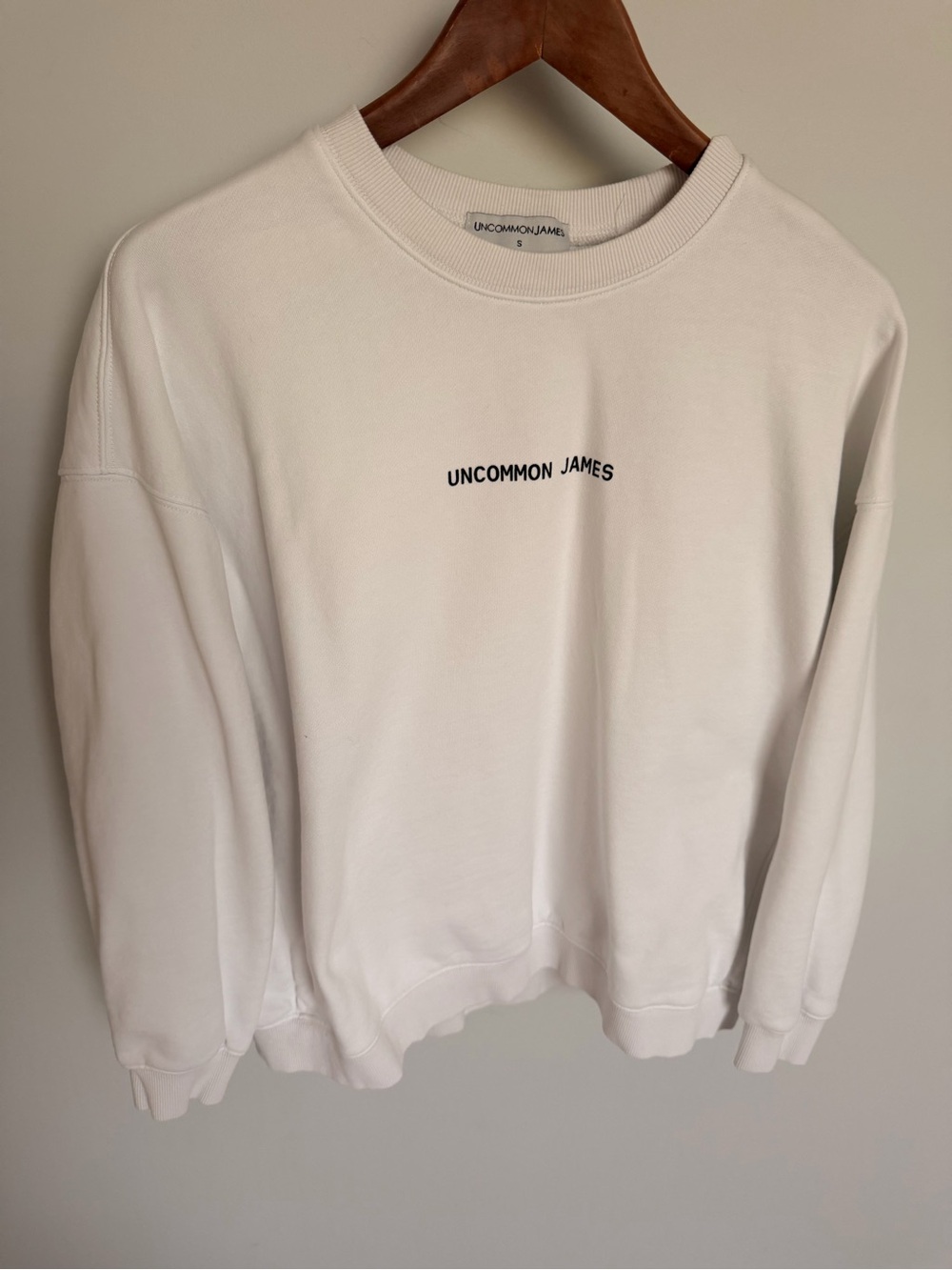 Uncommon James Cream Crewneck Sweatshirt with Black Logo- S